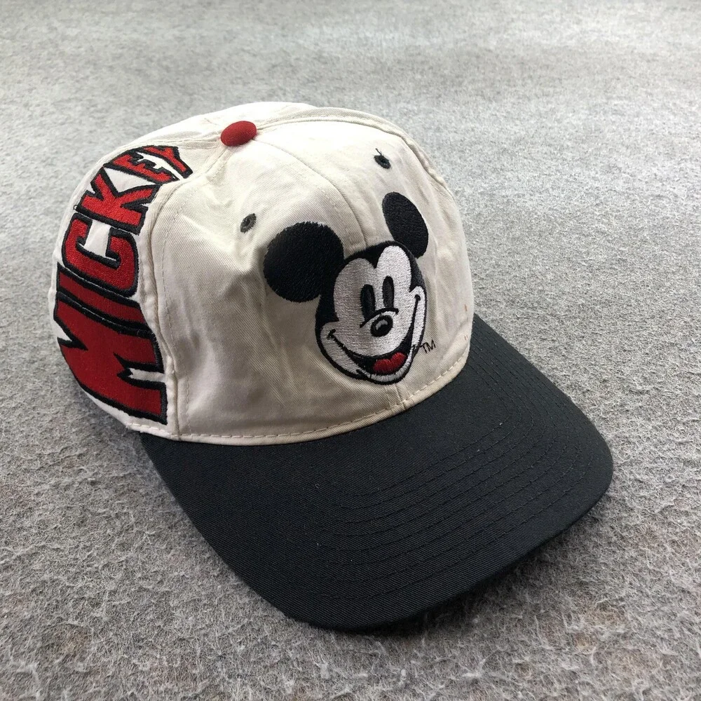 Vintage Disney Hat Cap Snap Back Mens One Size White Mickey Mouse USA